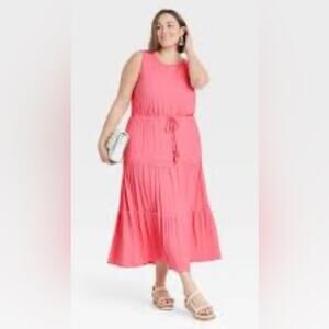 Knox Rose Women's Sleeveless Round Neck Knitted Tiered Maxi Dress in Pink Sz XL